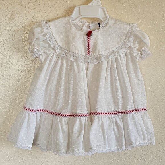 Vintage Fayette Smocked White Red Rose Baby Dress Size 24 Months Holiday - Picture 1 of 10